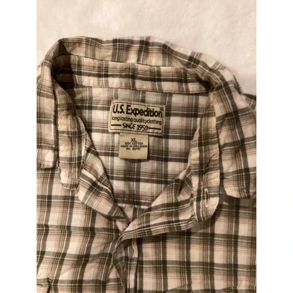 US‎ Expedition Mens Plaid Short Sleeve Button Up Shirt XL Cotton Casual Outdoor